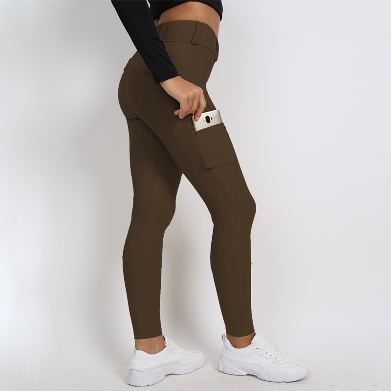 Brown Horse Riding Leggings Women Equestrian Full Set Silicone Breeches High Stretch Riding Tights Custom Design LOGO Ready Ship