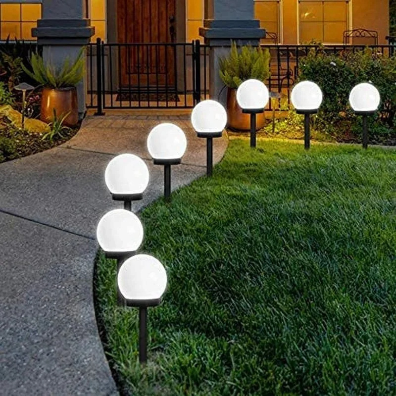 Round Bulb Shaped Solar Light Outdoor LED Globe Powered Lawn Light Waterproof Plastic Industrial IP67 Garden 80 Surface Mounted