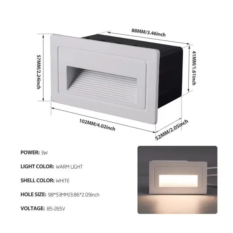 LED Wall lamp 3W Waterproof IP65 Step Light Recessed Indoor/Outdoor Staircase Hotel Corridor Night Lighting AC110V-240V 220V