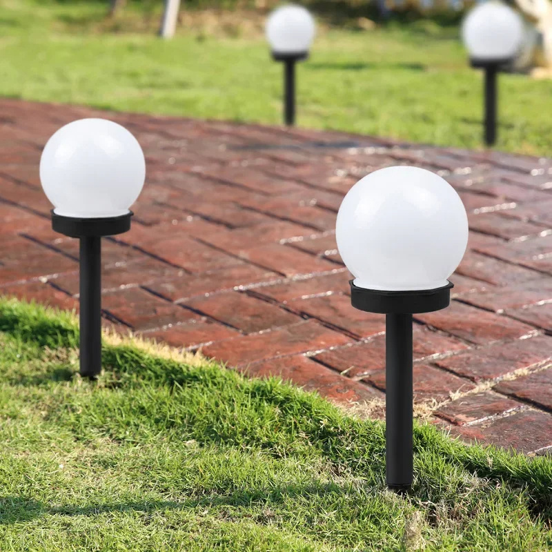 Round Bulb Shaped Solar Light Outdoor LED Globe Powered Lawn Light Waterproof Plastic Industrial IP67 Garden 80 Surface Mounted