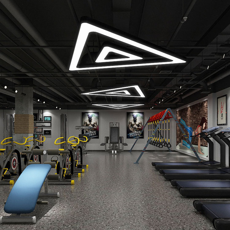 Project Custom Aluminum RGB Dimmable LED linear Pendant Light   Triangular Ceiling Light For Gym