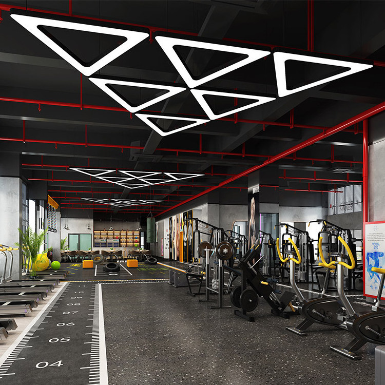 Project Custom Aluminum RGB Dimmable LED linear Pendant Light   Triangular Ceiling Light For Gym