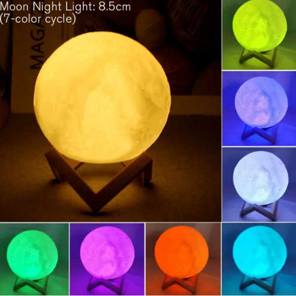 8cm Moon Lamp LED Night Light Battery Powered With Stand Starry Lamp Bedroom Decor Night Lights Kids Gift Moon Lamp