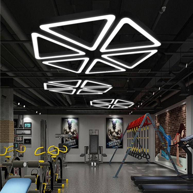 Project Custom Aluminum RGB Dimmable LED linear Pendant Light   Triangular Ceiling Light For Gym