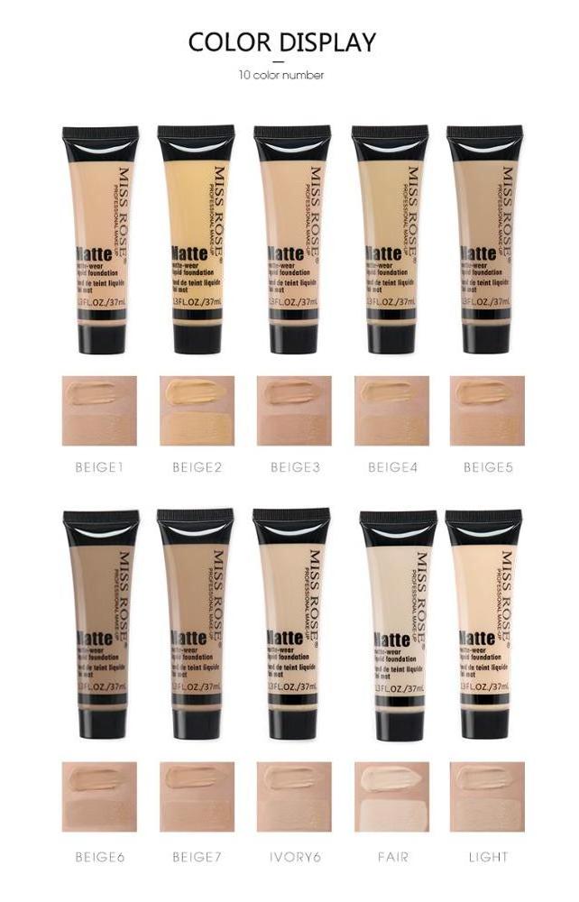 Miss Rose High Quality Matte Wear Liquid Foundation Base Makeup 10 Colors Face Cream Base Foundation