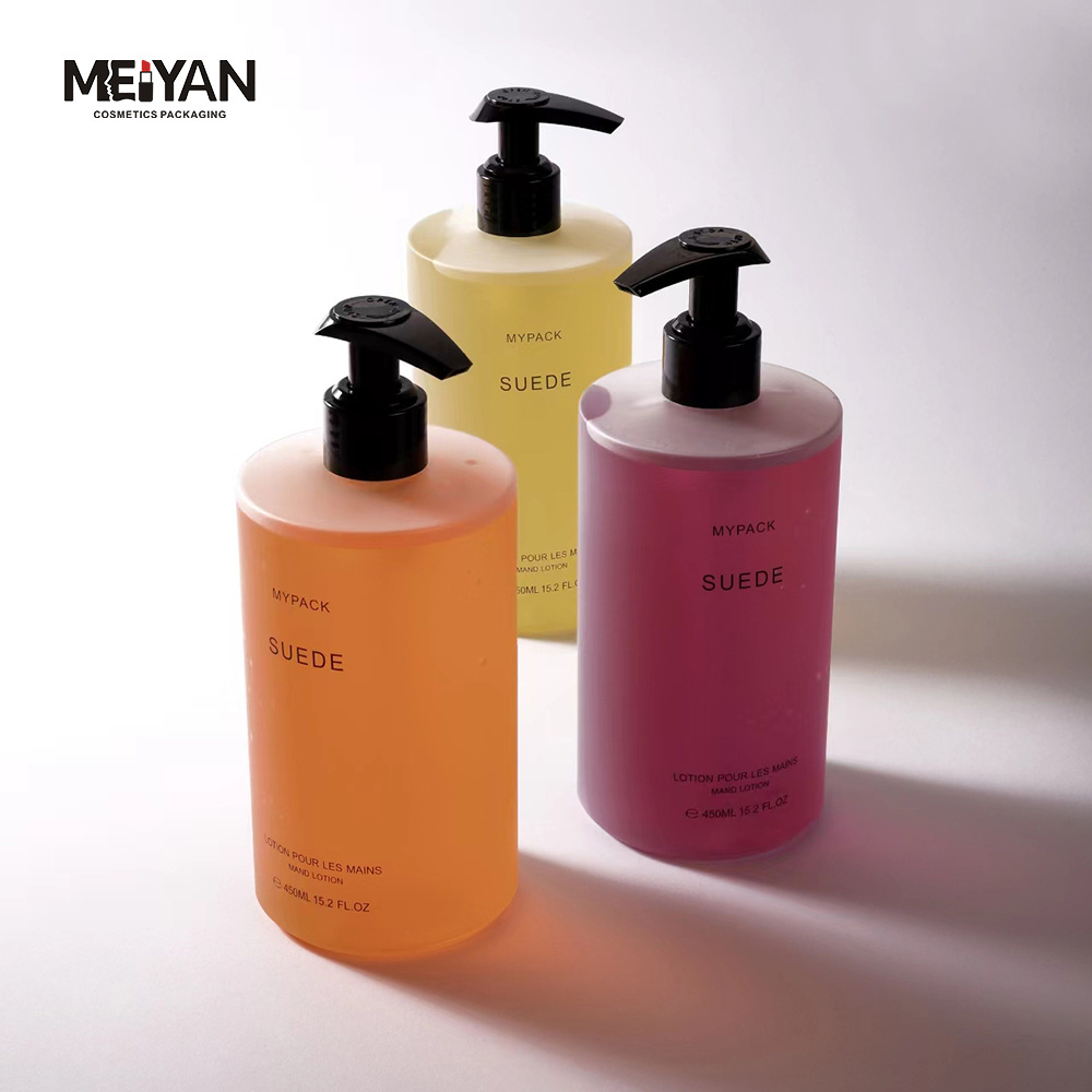 MYPACK new design hdpe plastic 15 oz 450ml frosted clear white soft touch shampoo and conditioner bottle with black pump