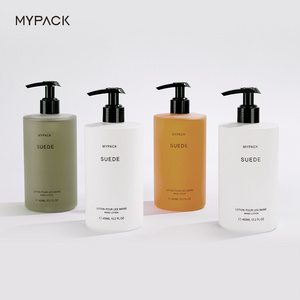 MYPACK new design hdpe plastic 15 oz 450ml frosted clear white soft touch shampoo and conditioner bottle with black pump