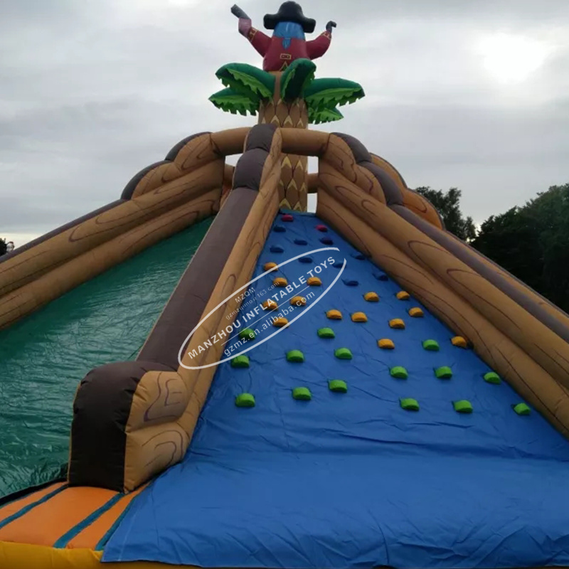 Commercial Giant Colorful Inflatable Volcano Slides Rock Climbing Wall With Dry Slide For Sale