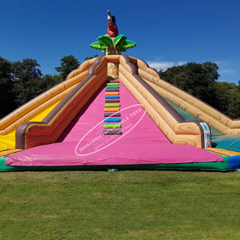 Commercial Giant Colorful Inflatable Volcano Slides Rock Climbing Wall With Dry Slide For Sale