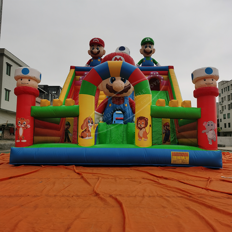 Super Mario Cartoon Character Inflatable Playground Bounce Dry Slide Bouncy House Combo Bouncer For Kids