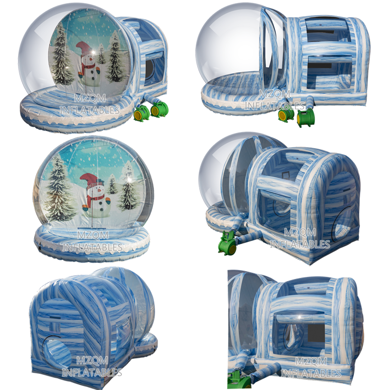 Winter Christmas Decorations Inflatable Snow Globe Photo Booth With Tunnel