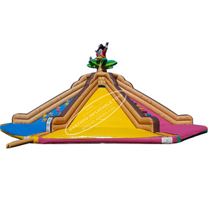 Commercial Giant Colorful Inflatable Volcano Slides Rock Climbing Wall With Dry Slide For Sale