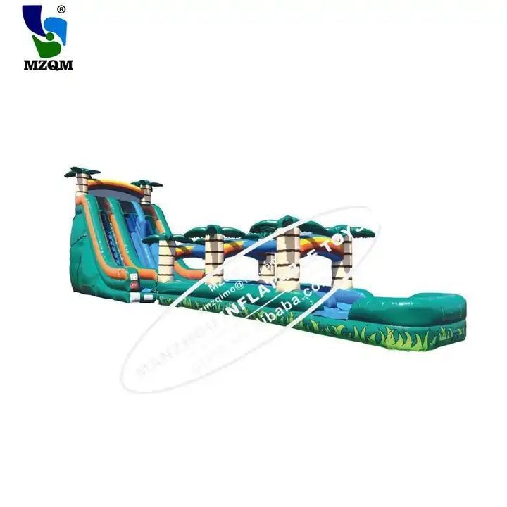 Commercial Giant Dual Lane Tropical Palm Tree Bounce Water Slides With Pool Inflatable Slip N And Slide For Kids Adult