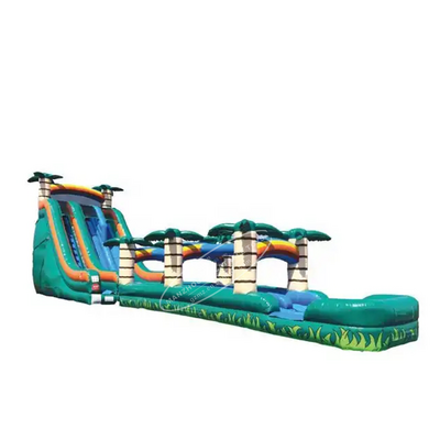 Commercial Giant Dual Lane Tropical Palm Tree Bounce Water Slides With Pool Inflatable Slip N And Slide For Kids Adult