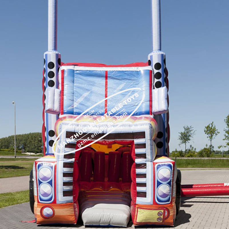 Amazing Big Red Bounce House Construction Fire Monster Truck inflatable obstacle course