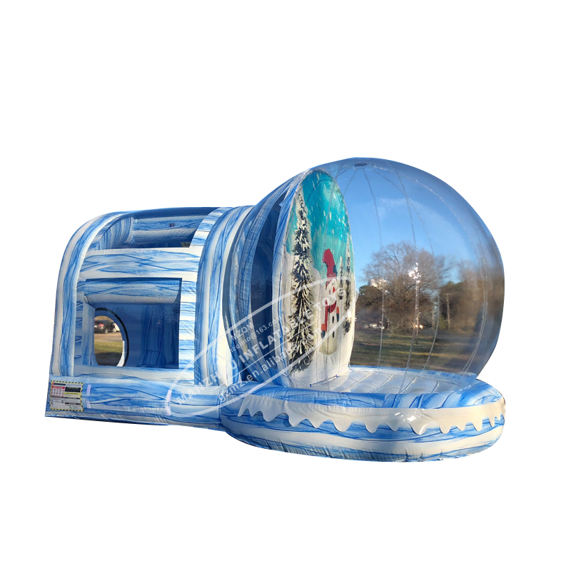 Winter Christmas Decorations Inflatable Snow Globe Photo Booth With Tunnel