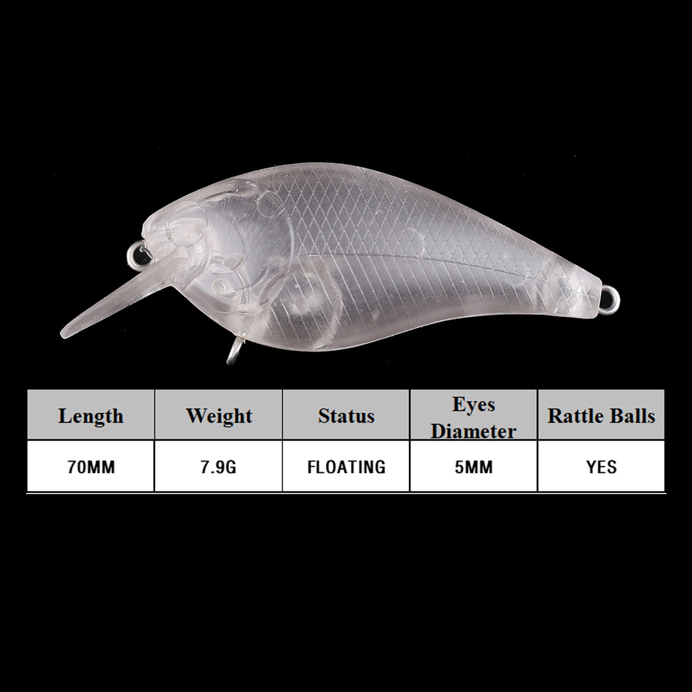 Chan'sHuang Unpainted Blanks Bait 7cm 7.9g Rattles Flaot Square Bill Crankbait DIY Handmade Artificial Fishing Lure