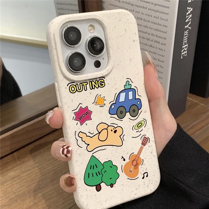 Biodegradable Eco-Friendly Wheat Straw Cartoon Teddy cellphone Case naturliche Handyhulle Recyclable for Iphone 12 13 Pro Max