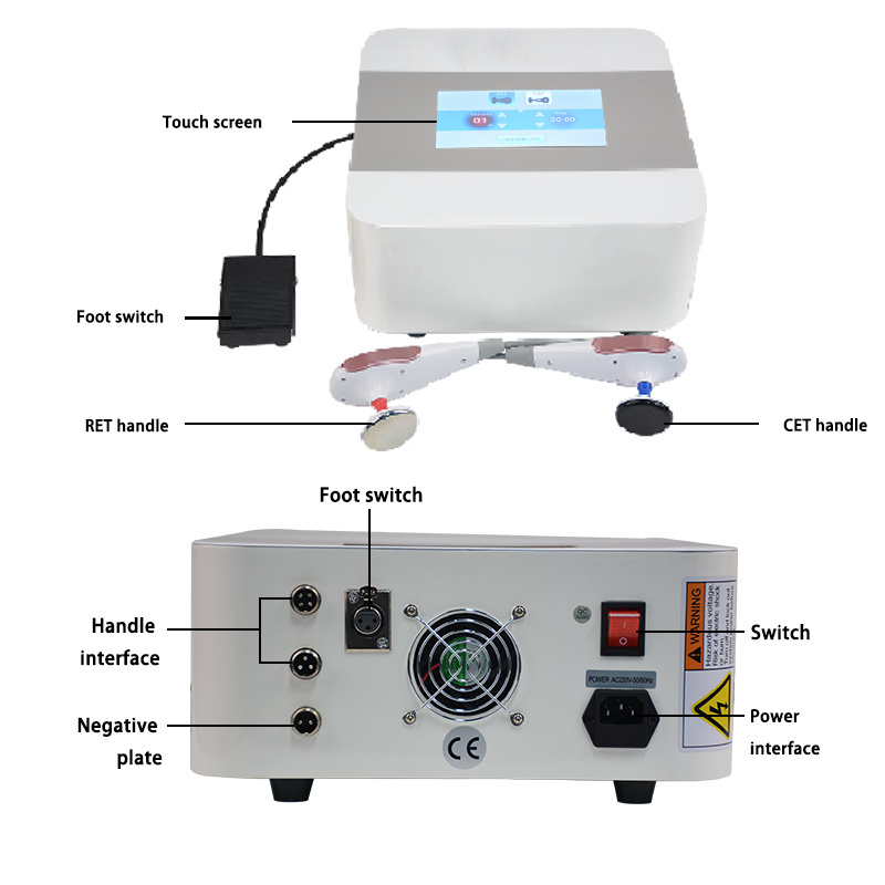 Radialfrequency RF physiotherapy CET and RET tecar therapy diathermy machine for physiotherapy and beauty skin tightening