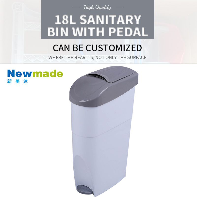 Trash Can Lady Women Female Sanitary Trash Bin Foot Pedal Plastic Modern 18L Bathroom Support Storage Bucket Rectangular PP&ABS