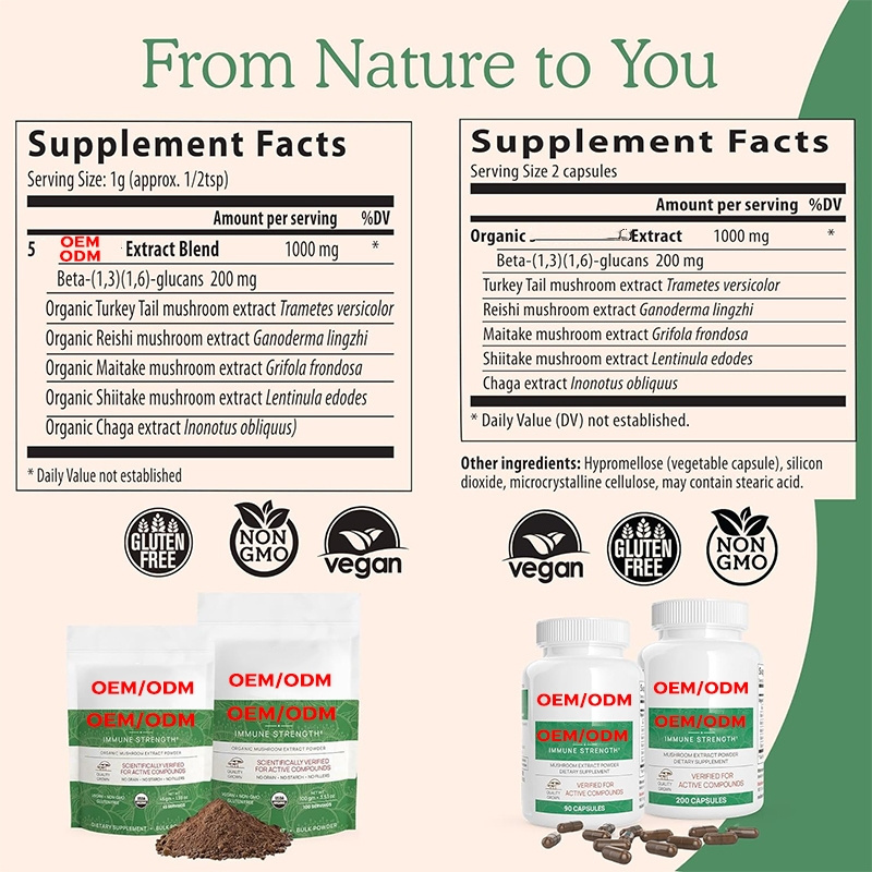 Non-GMO Organic Mushroom Extract,Shiitake, Maitake, Turkey Tail, & Reishi Mushroom Supplement for Brain,Vegan Capsules