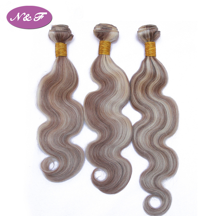 N&F Peruvian Remy Hair Piano Color P8/613 Body Wave Ombre Blonde Human Hair Weave Ash Brown Hair With Highlight