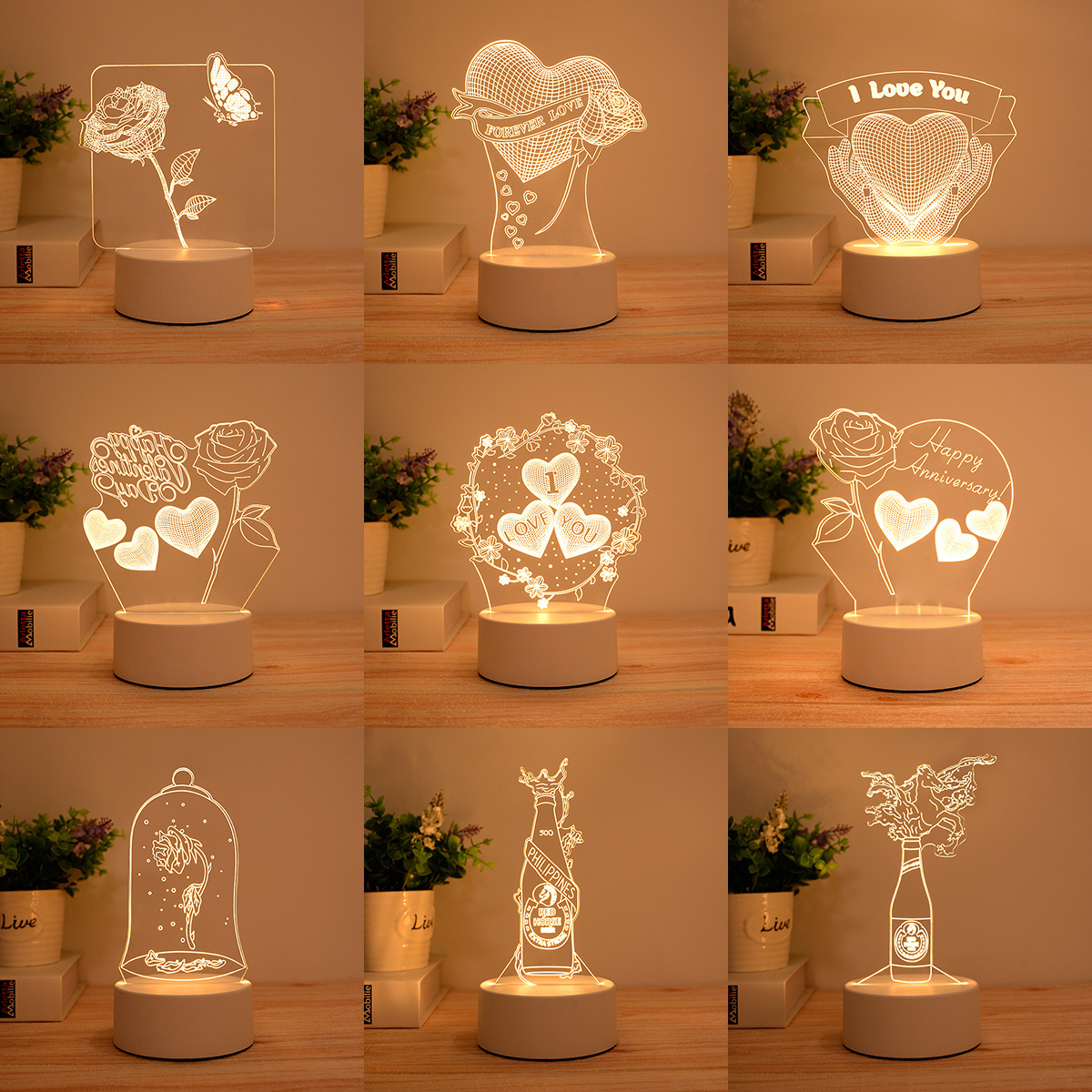 Lovely Anime 3d illusion night light Multicolor Changing 3D Visual Led Night Light