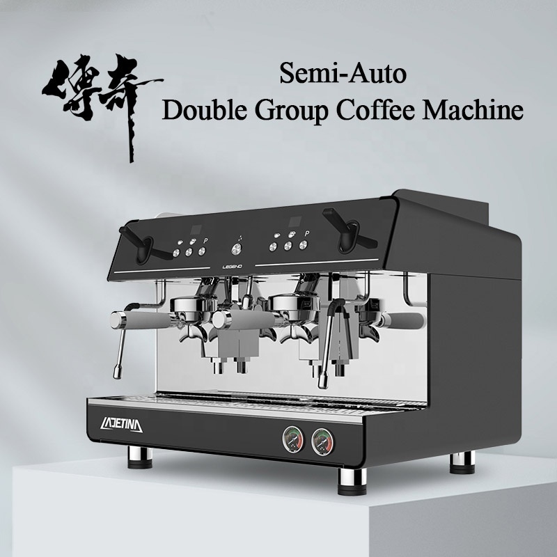 Commercial Cafe Black Italian Double Group Coffee Machine 2 Heads Semi Automatic Espresso Machine