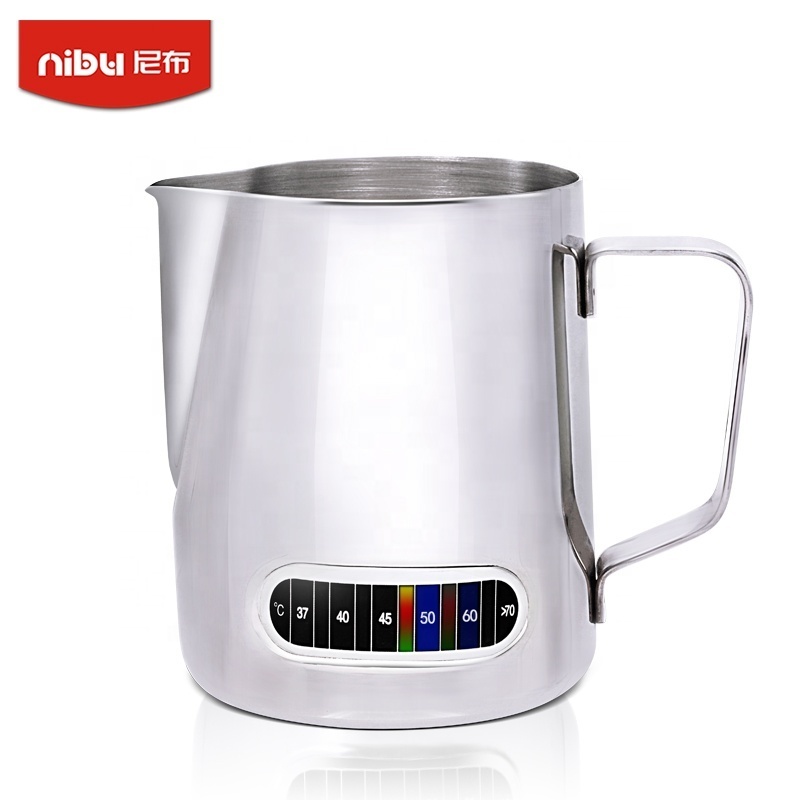 Wholesale Latte Art Coffee Pitcher Cup Set Thermometer Milk Jug Stainless Steel Pot Frothing Espresso Cappuccino Coffee Milk Jug