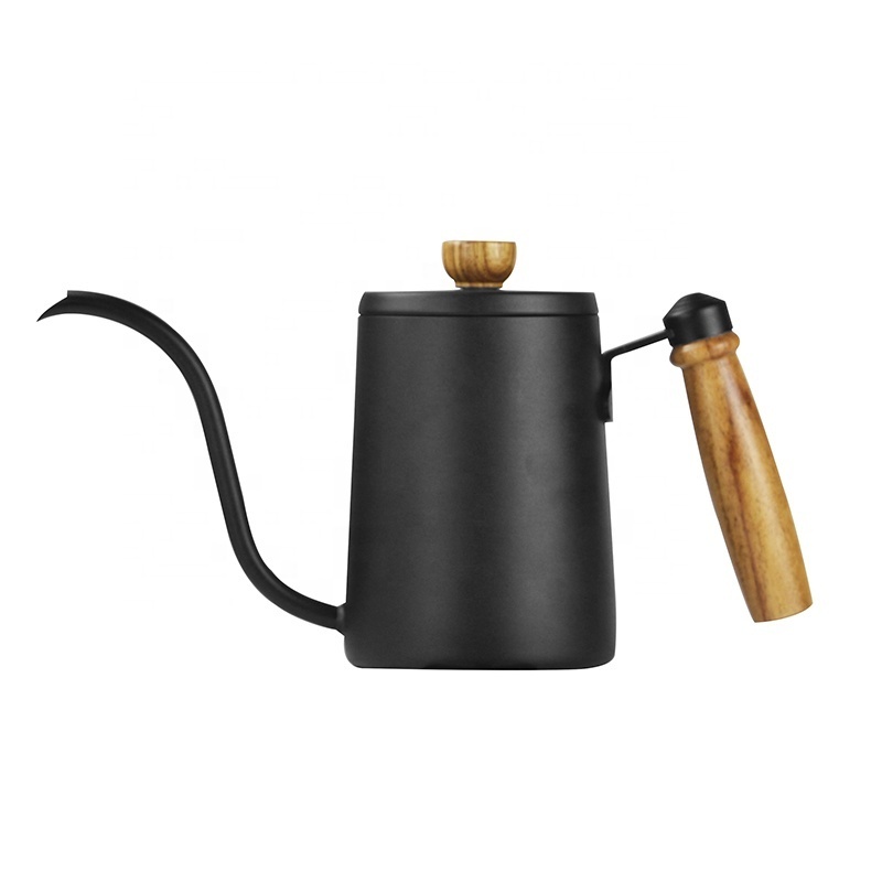 Nibu Tea Stainless Steel 600ML Coffee Kettle Thermometer Wooden Hand Drip Water Pot Cafe Pour Over Gooseneck Coffee Kettle