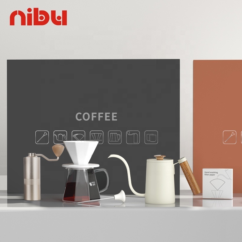 Nibu Glass Filter Coffee Drip Set Pour Over Coffee Maker Gooseneck Kettle Manual Grinder Dripper Coffee Set