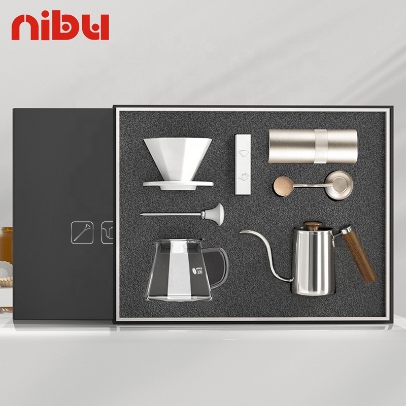 Nibu Luxury Coffee Tools Gift Box Pour Over Coffee Maker Kit Hand Dripper Glass Server Coffee Set