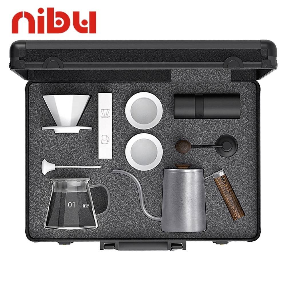 NIBU Barista Tools Brew Coffee Gift Set 9 Pcs Drip Coffee Set With Manual Grinder Pour Over Coffee Kit