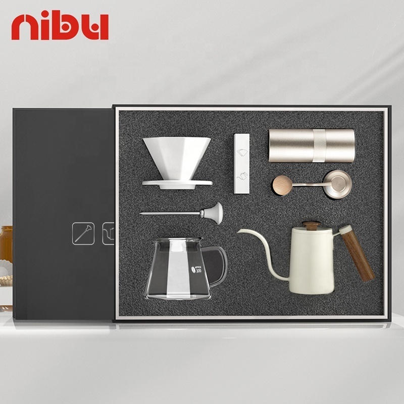 Nibu Glass Filter Coffee Drip Set Pour Over Coffee Maker Gooseneck Kettle Manual Grinder Dripper Coffee Set