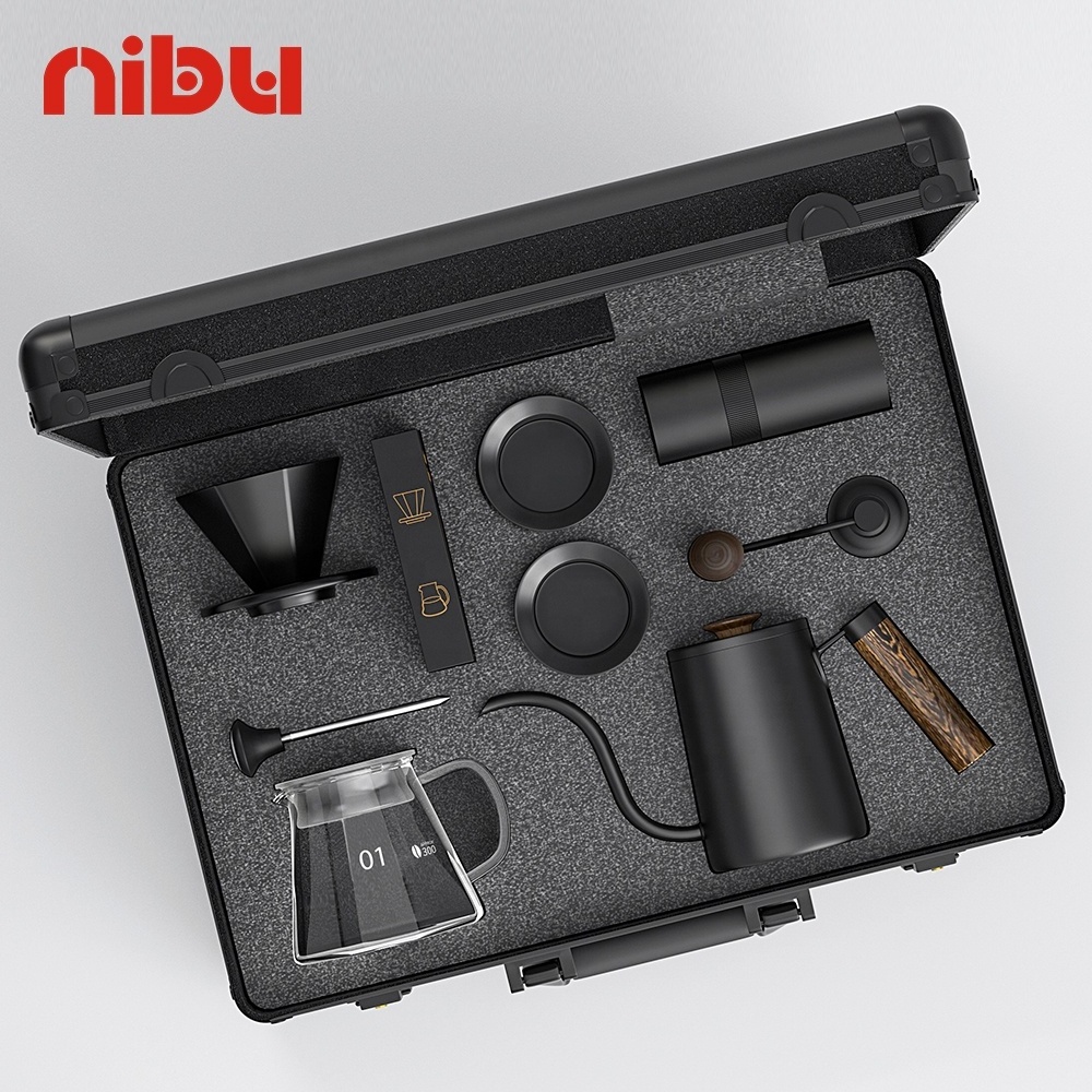 NIBU Barista Tools Brew Coffee Gift Set 9 Pcs Drip Coffee Set With Manual Grinder Pour Over Coffee Kit