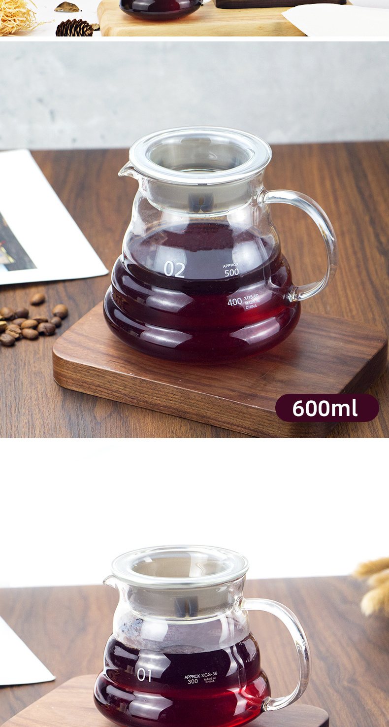 Nibu Glass Pour Over Coffee Maker Set Hand Drip Kettle Dripper Coffee Server 600ml Coffee Pot Set