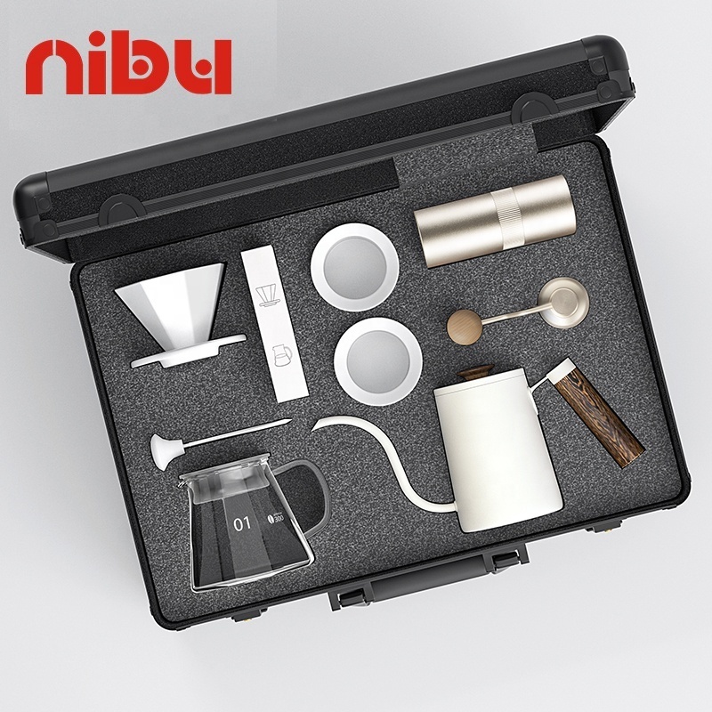 NIBU Barista Tools Brew Coffee Gift Set 9 Pcs Drip Coffee Set With Manual Grinder Pour Over Coffee Kit