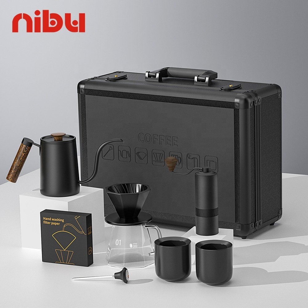 NIBU Barista Tools Brew Coffee Gift Set 9 Pcs Drip Coffee Set With Manual Grinder Pour Over Coffee Kit