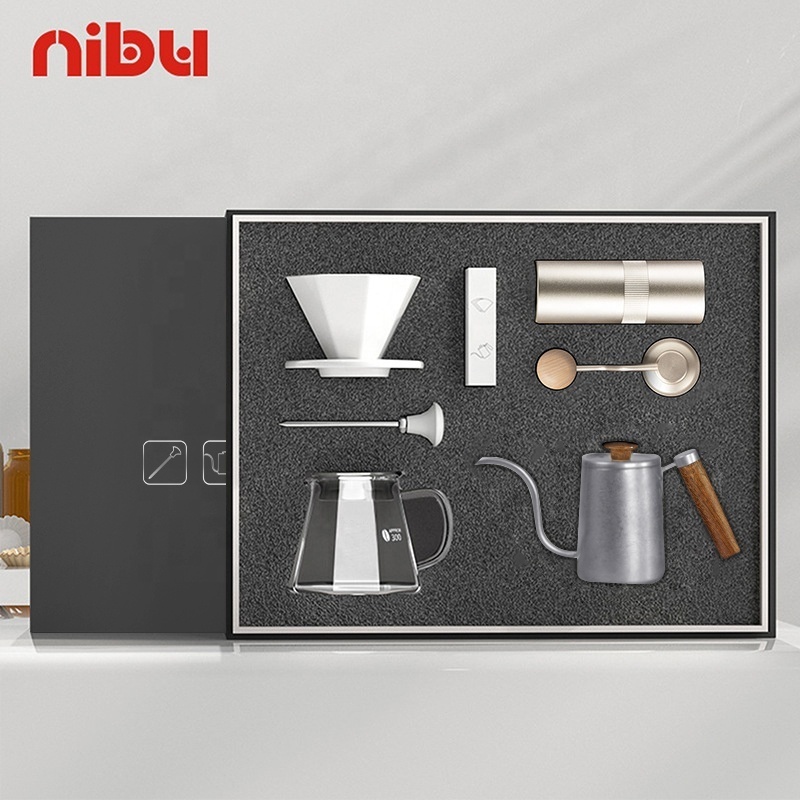 Nibu Glass Filter Coffee Drip Set Pour Over Coffee Maker Gooseneck Kettle Manual Grinder Dripper Coffee Set