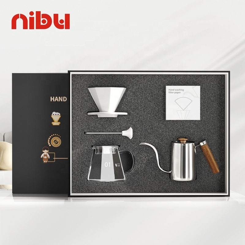 Nibu Coffee Set Glass Filter Cup Dripper Tea Sets Hand Drip Kettle Pour Over Coffee Maker Coffee Set