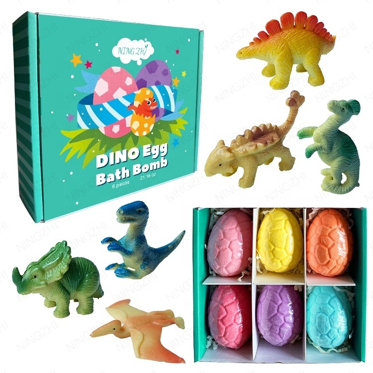 Rich foam 6 pack Bath Salt Surprise toys Inside Kids Natural Vegan Ingredients Easter Dinosaur Egg Child Bath Bombs