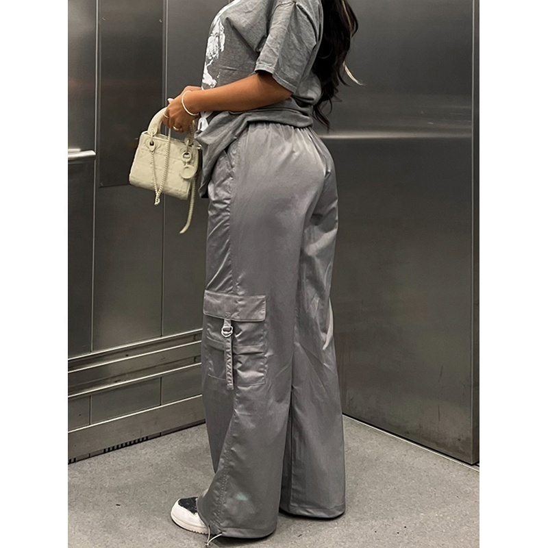 NVFelix Y2k Women Streetwear Low Draw Cord Waist Trousers Baggy Cargo Parachute Pants Casual Women's Pants