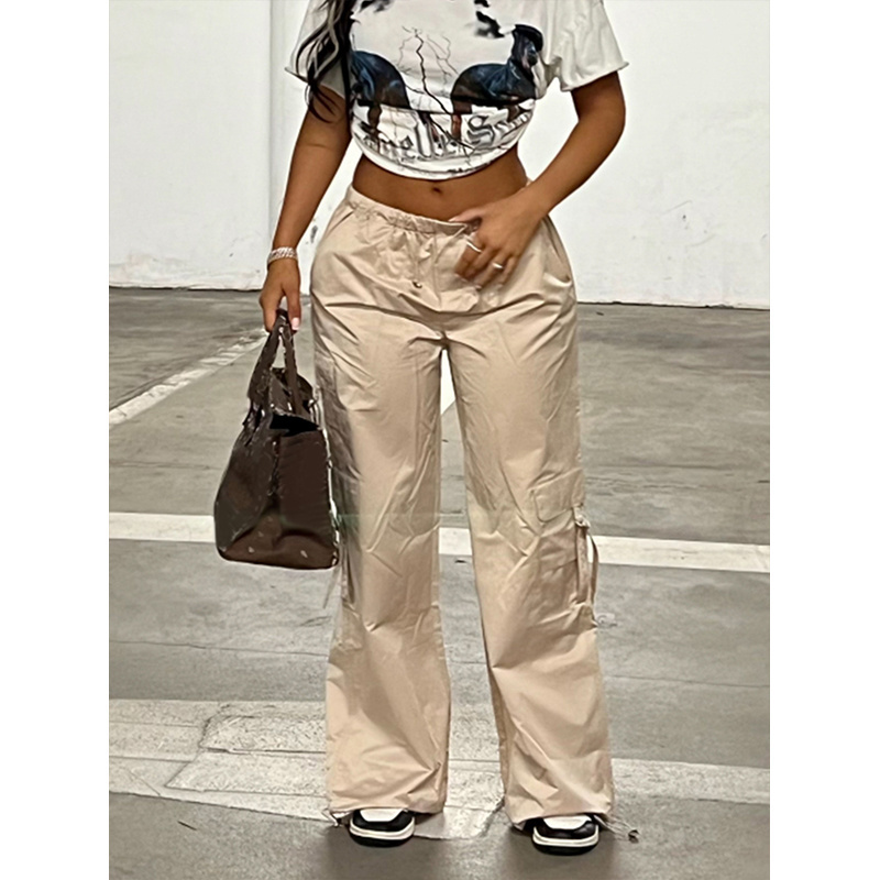 NVFelix Y2k Women Streetwear Low Draw Cord Waist Trousers Baggy Cargo Parachute Pants Casual Women's Pants