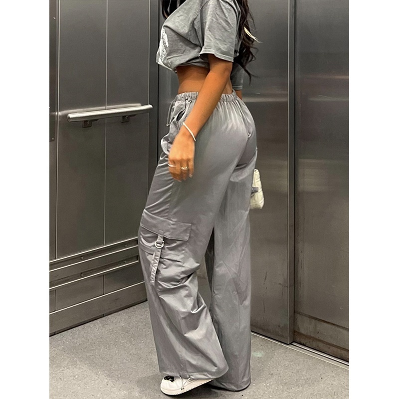 NVFelix Y2k Women Streetwear Low Draw Cord Waist Trousers Baggy Cargo Parachute Pants Casual Women's Pants