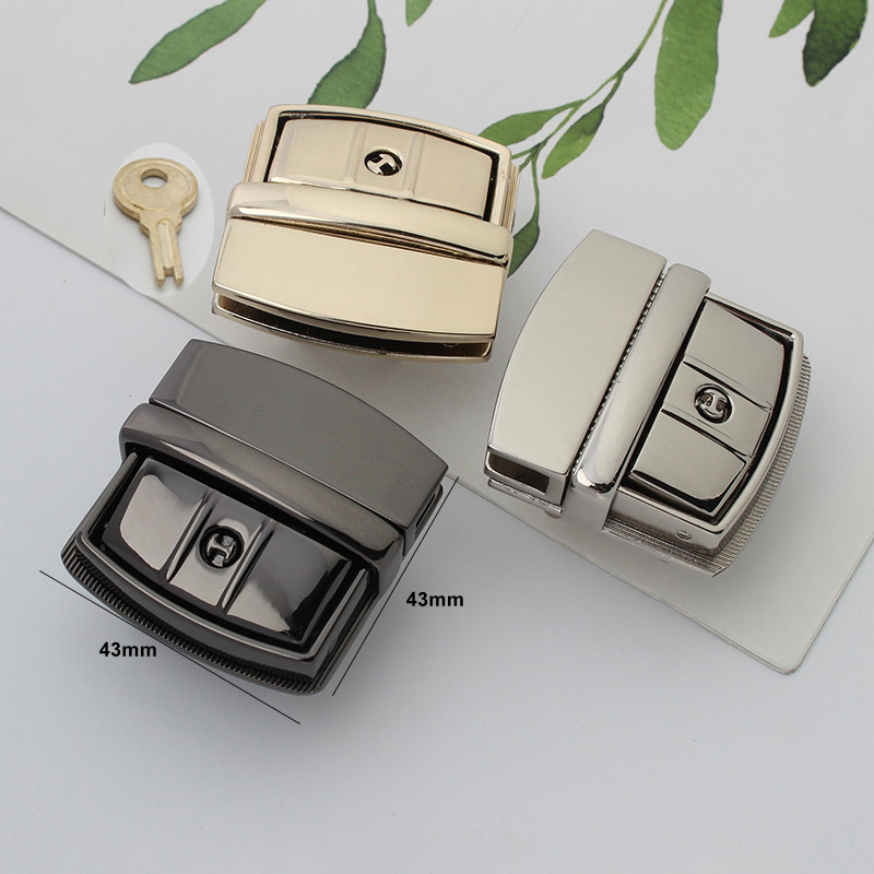 Zinc Alloy Metal Hardware Turn Press Magnetic Snap Purse Lock Buckle Key Lock Key Box Twist Lock Clasp