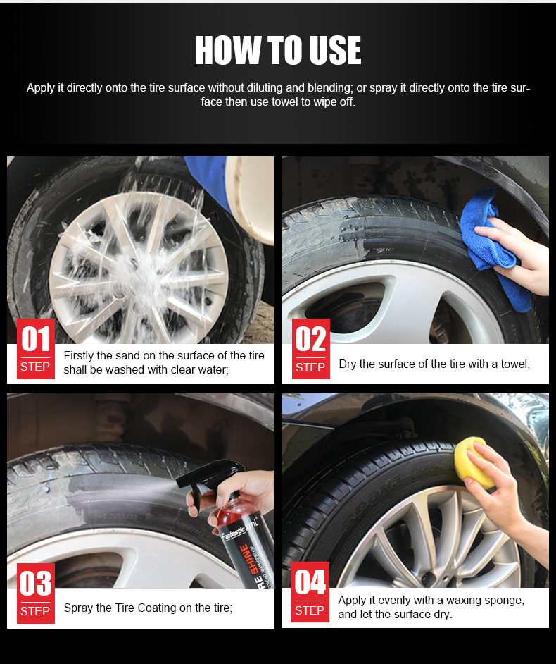 Long Lasting Super Shine Dressing for Tires Trim High Glossy Wet Wheel Look Spray Tyre Renew Restore