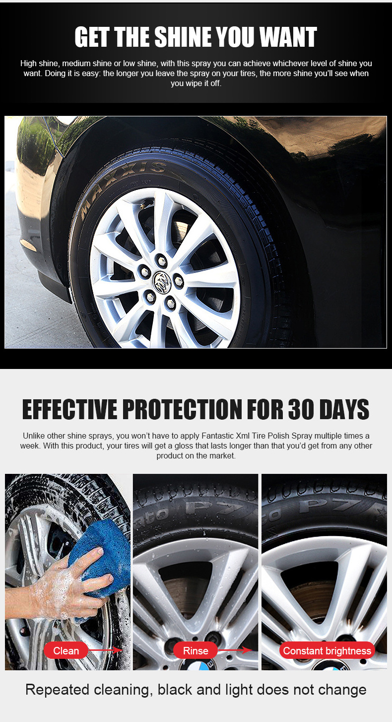 Lasting Glossy Shine Wet Tire Coating Spray Rich Black Tire Protection Wheel Dressing 500 ML