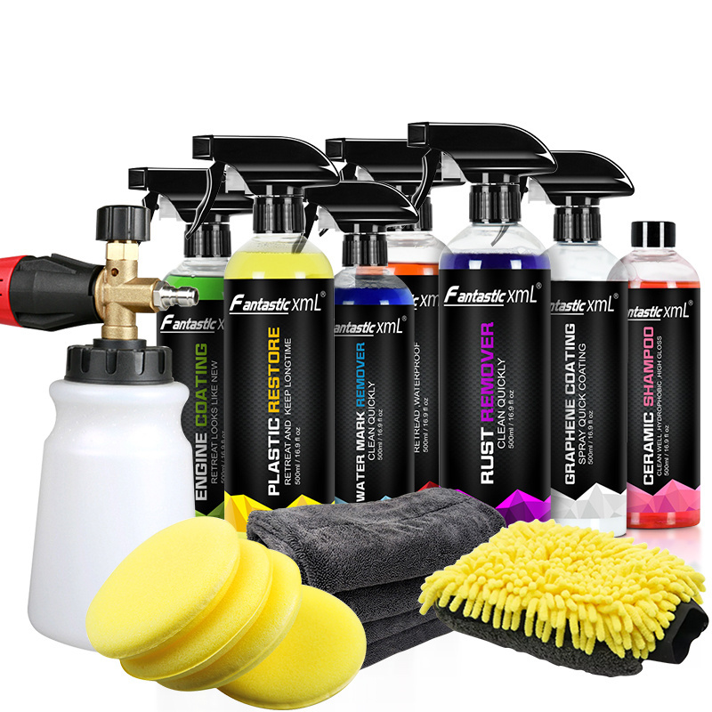 Car Cleaning Kit 8 Item Car Shampoo Wash Soap Wheel & Tire Cleaner Total Interior Cleaner Glass Cleaner Tire Shine