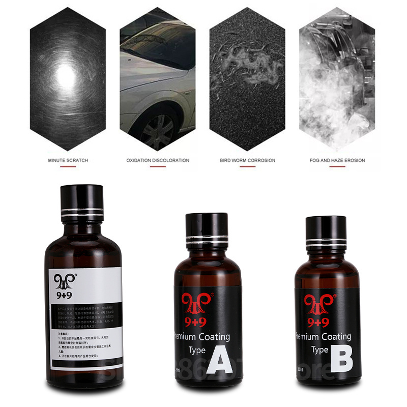 Car Nano Ceramic Coating Kit 9+9H Auto Care Glass Paint Coating Polishing Protective Agent Hydrophobic UV Protection Set