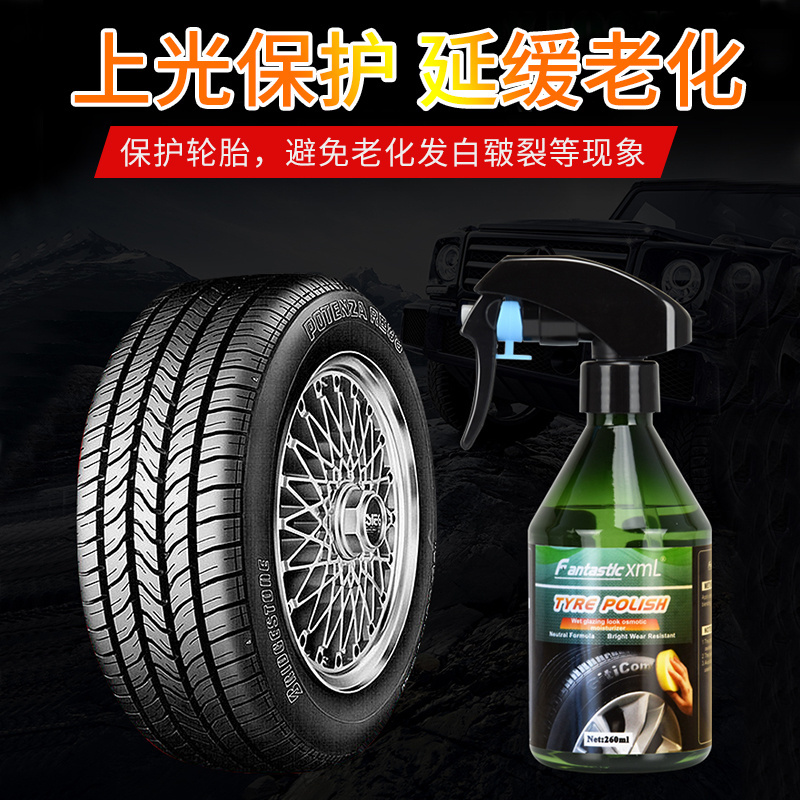 Manufacturer's automobile tire brightener, water repellent protection, brightening, polishing and curing wax, tire wax coating